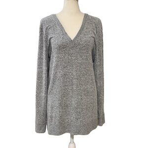 Lucky Brand Heathered Gray Oversized Tunic Soft V-Neck Long Sleeve Sweater